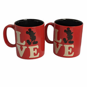 Disney Mickey Mouse Coffee Mug Cup Store Exclusive Heart Love Red Black Set 2